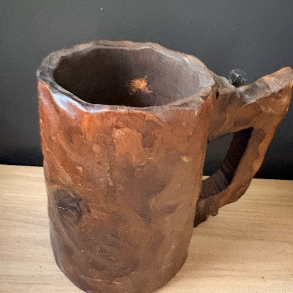 Spanish Brutalist Handcrafted Brown Rustic Wooden Mug - Home Art Accent
